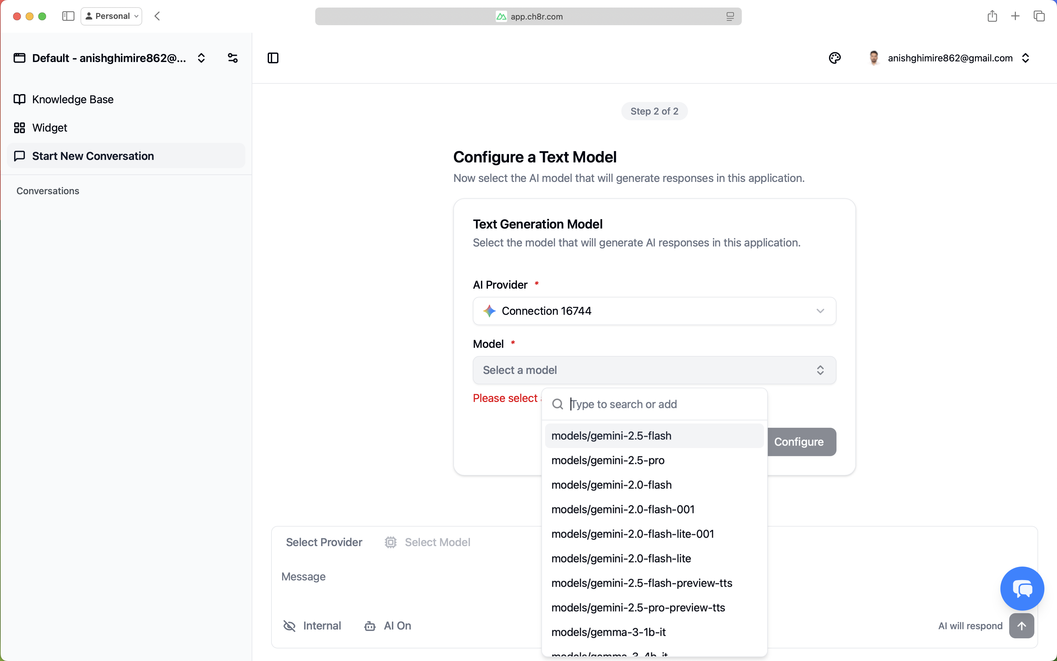 ch8r onboarding - configure models