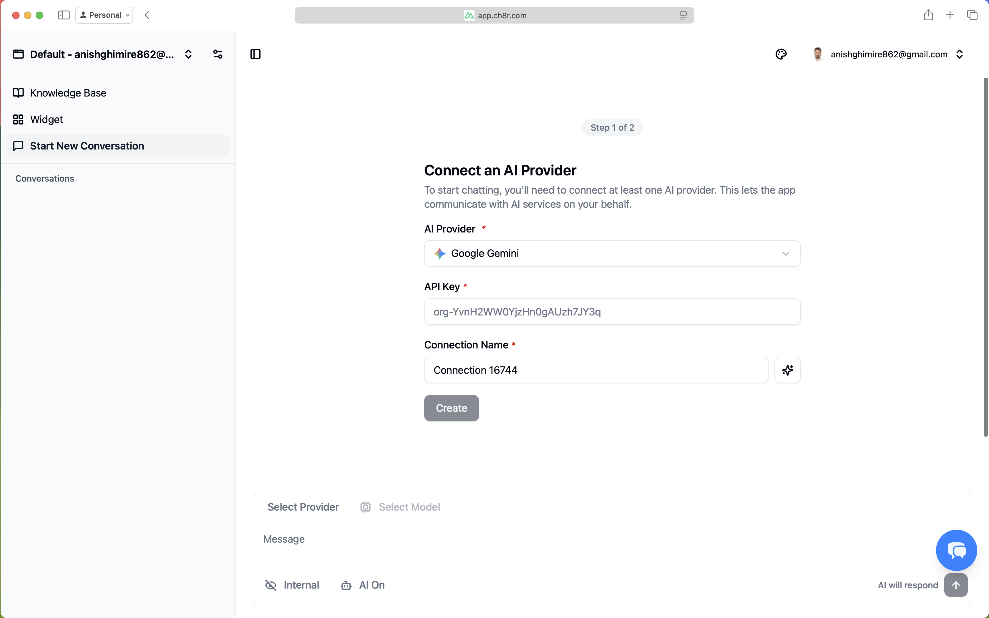 ch8r onboarding - connect AI Provider